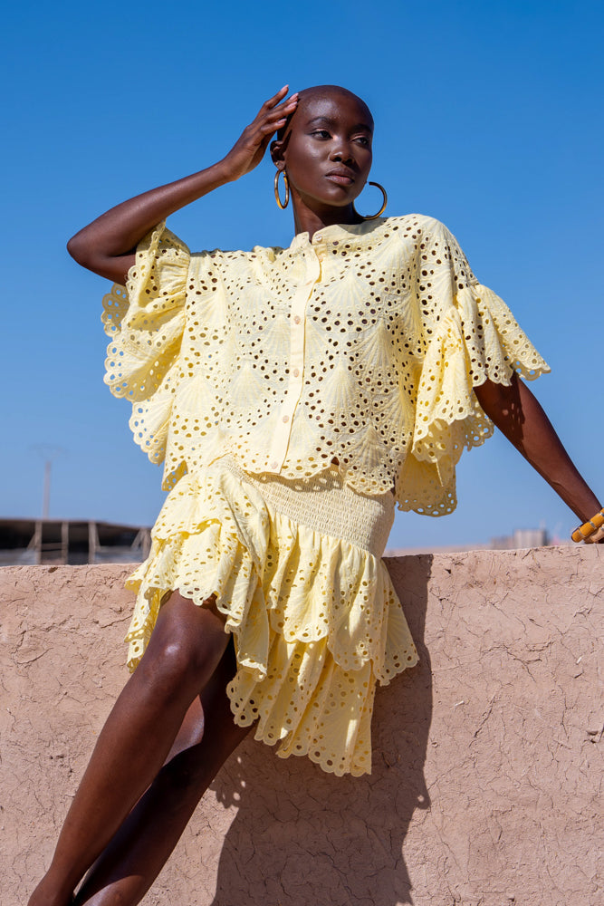 Jupe courte broderie à volants Eti - Taille unique: 36