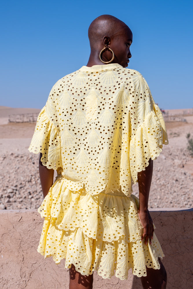 Jupe courte broderie à volants Eti - Taille unique: 36