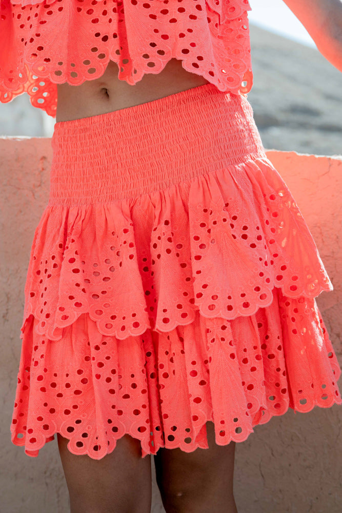 Jupe courte broderie à volants Eti - Taille unique: 36