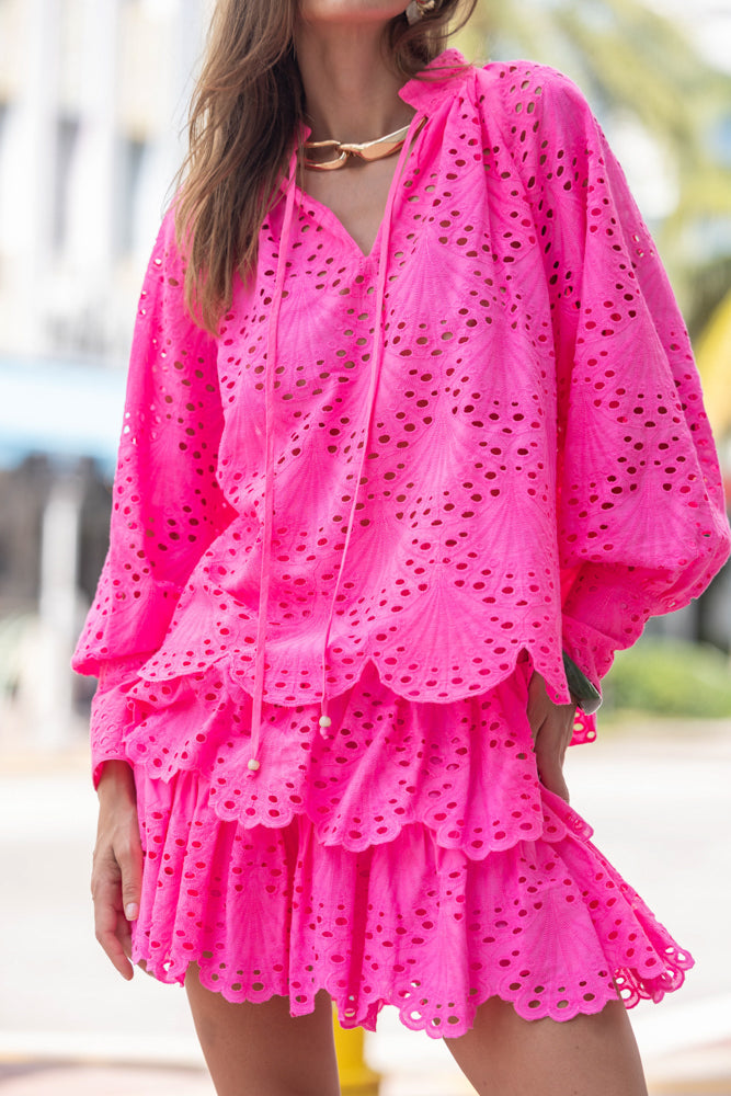 Jupe courte broderie à volants Eti - Taille unique: 36