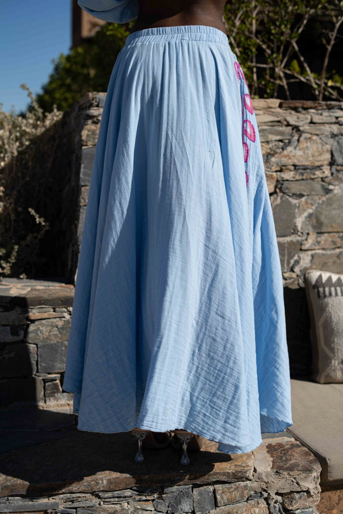 Jupe longue fluide brodée Muguet - Taille unique: 36 au 42