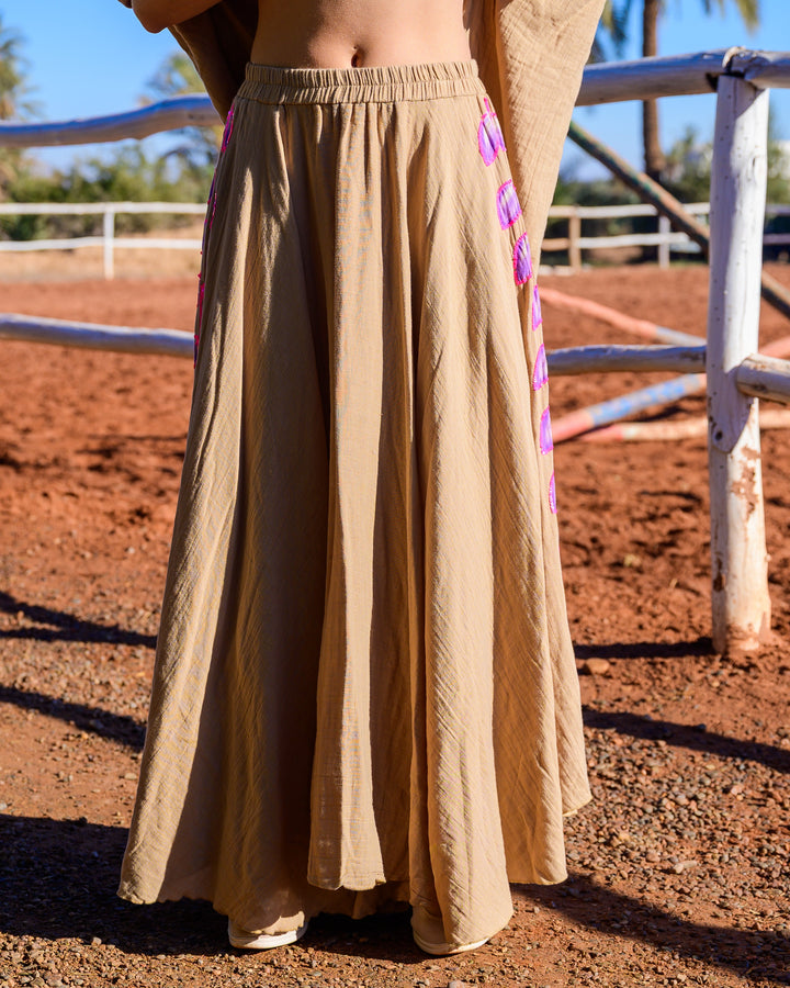 Jupe longue fluide brodée Muguet - Taille unique: 36 au 42