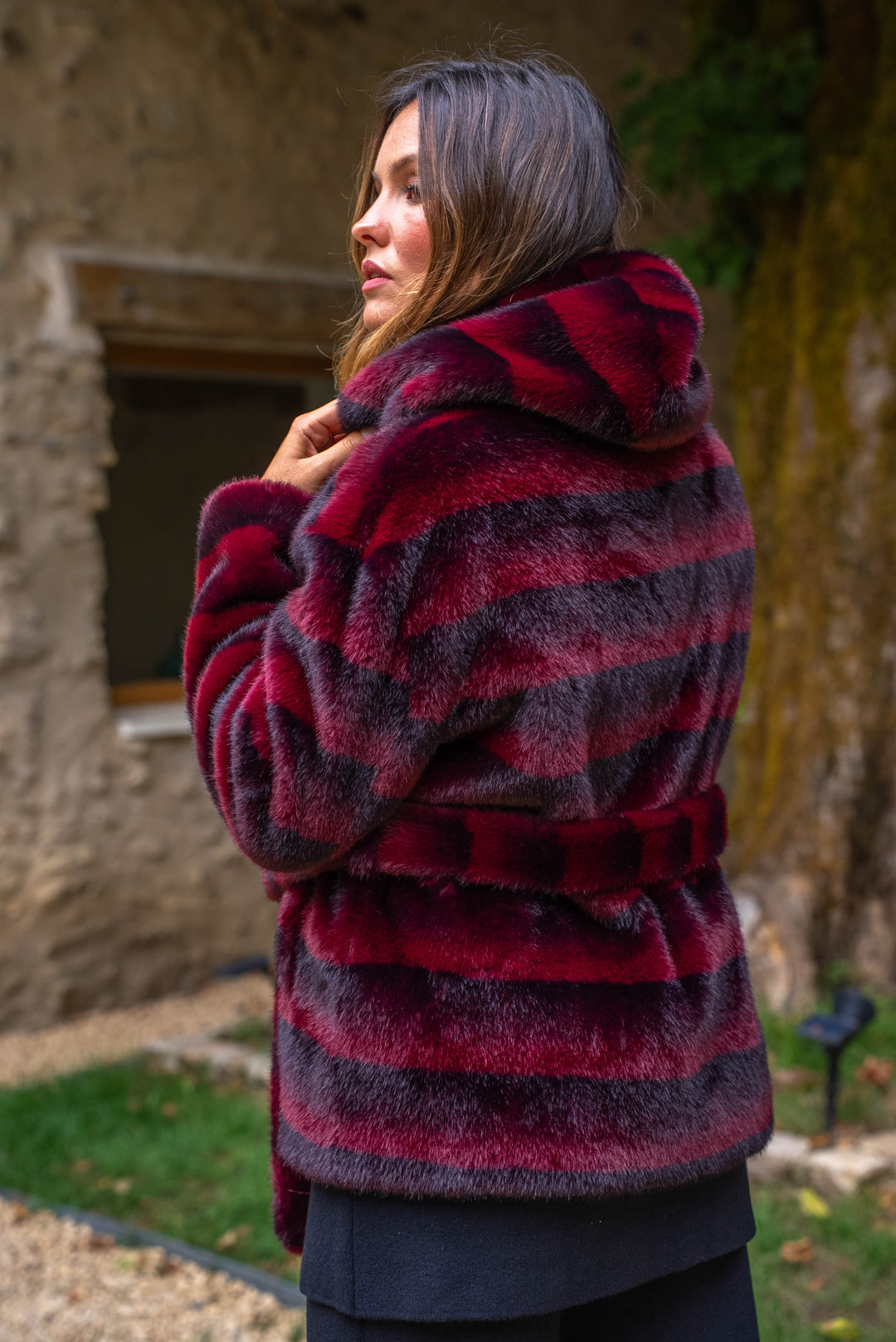 Manteau en fausse fourrure ceinturé Bonbon Manteaux