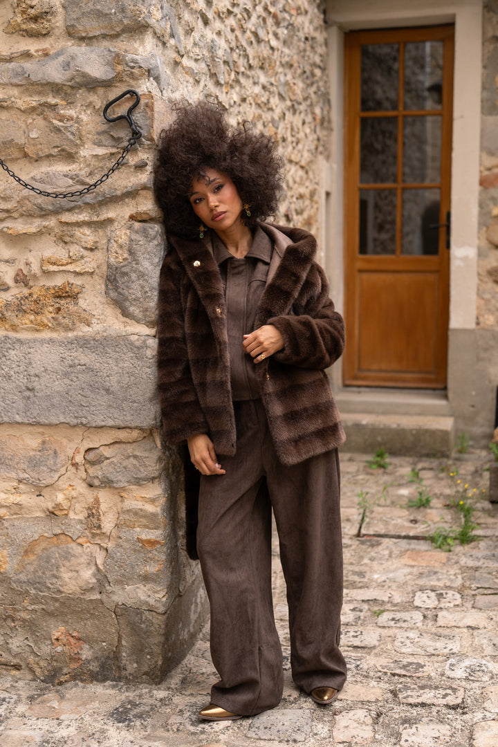 Manteau en fausse fourrure ceinturé Bonbon Manteaux