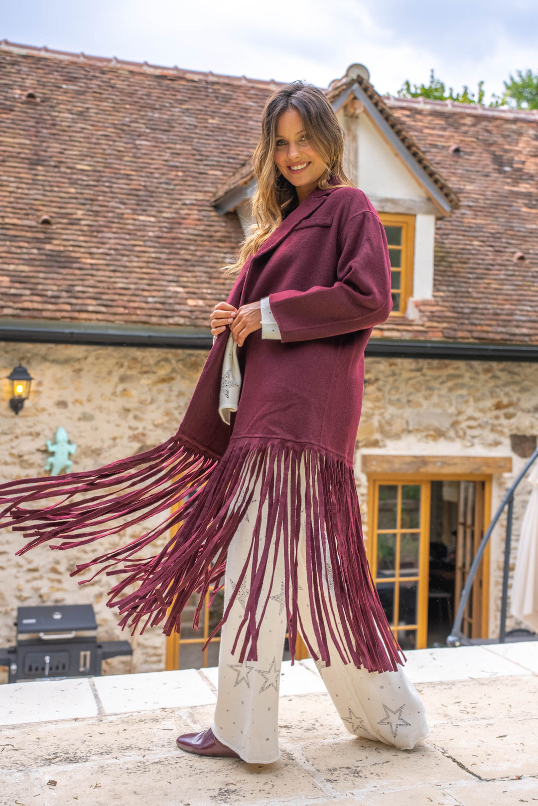 Manteau long en laine et à franges Spaghetti - Manteaux