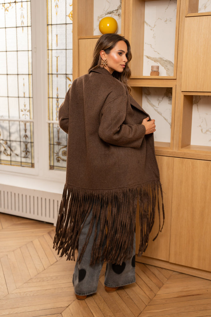 Manteau long en laine et à franges Spaghetti - Manteaux