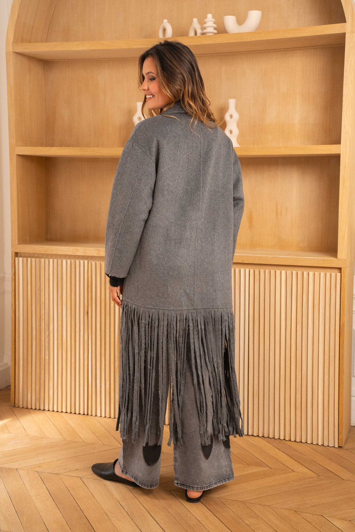 Manteau long en laine et à franges Spaghetti - Manteaux