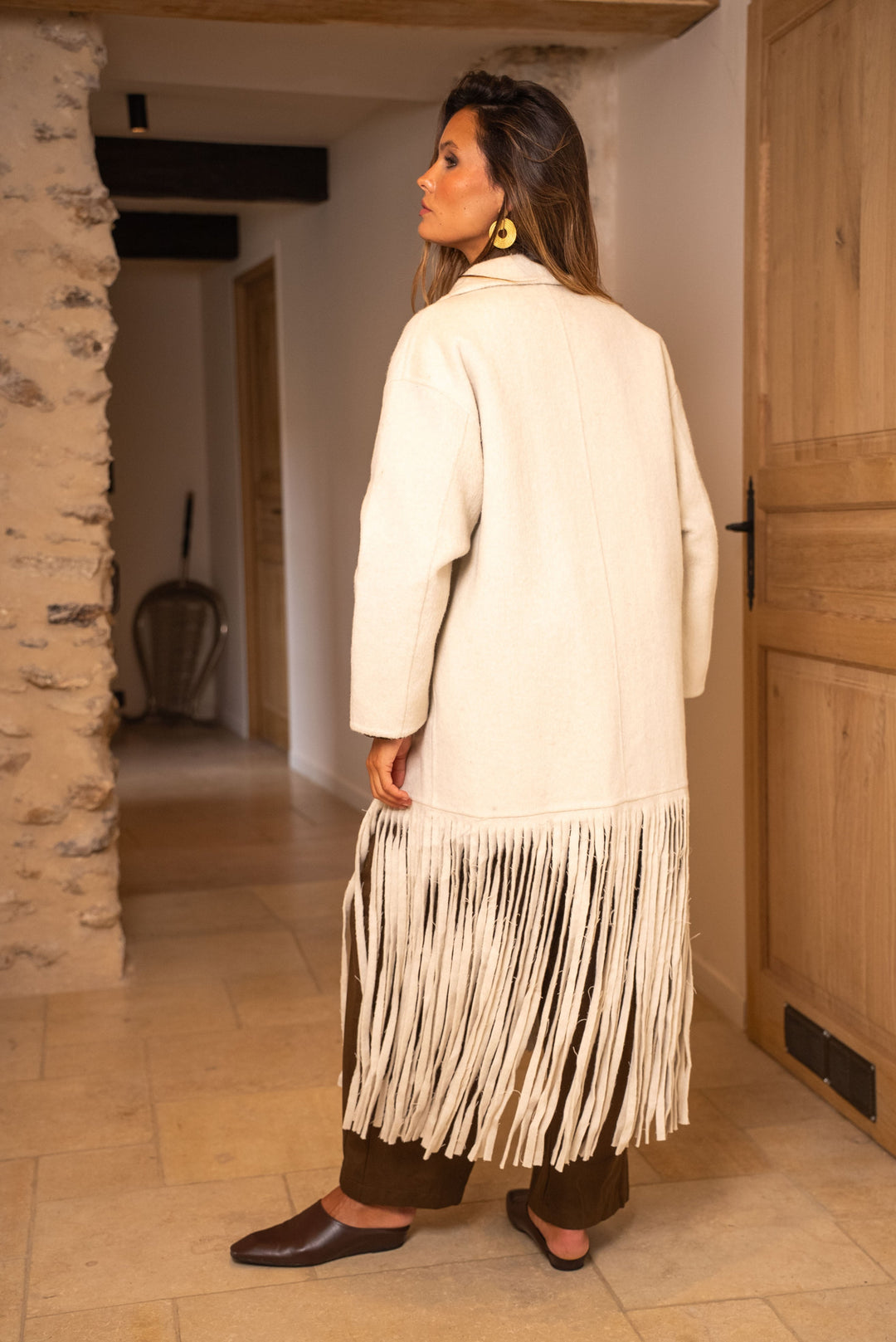 Manteau long en laine et à franges Spaghetti - Manteaux