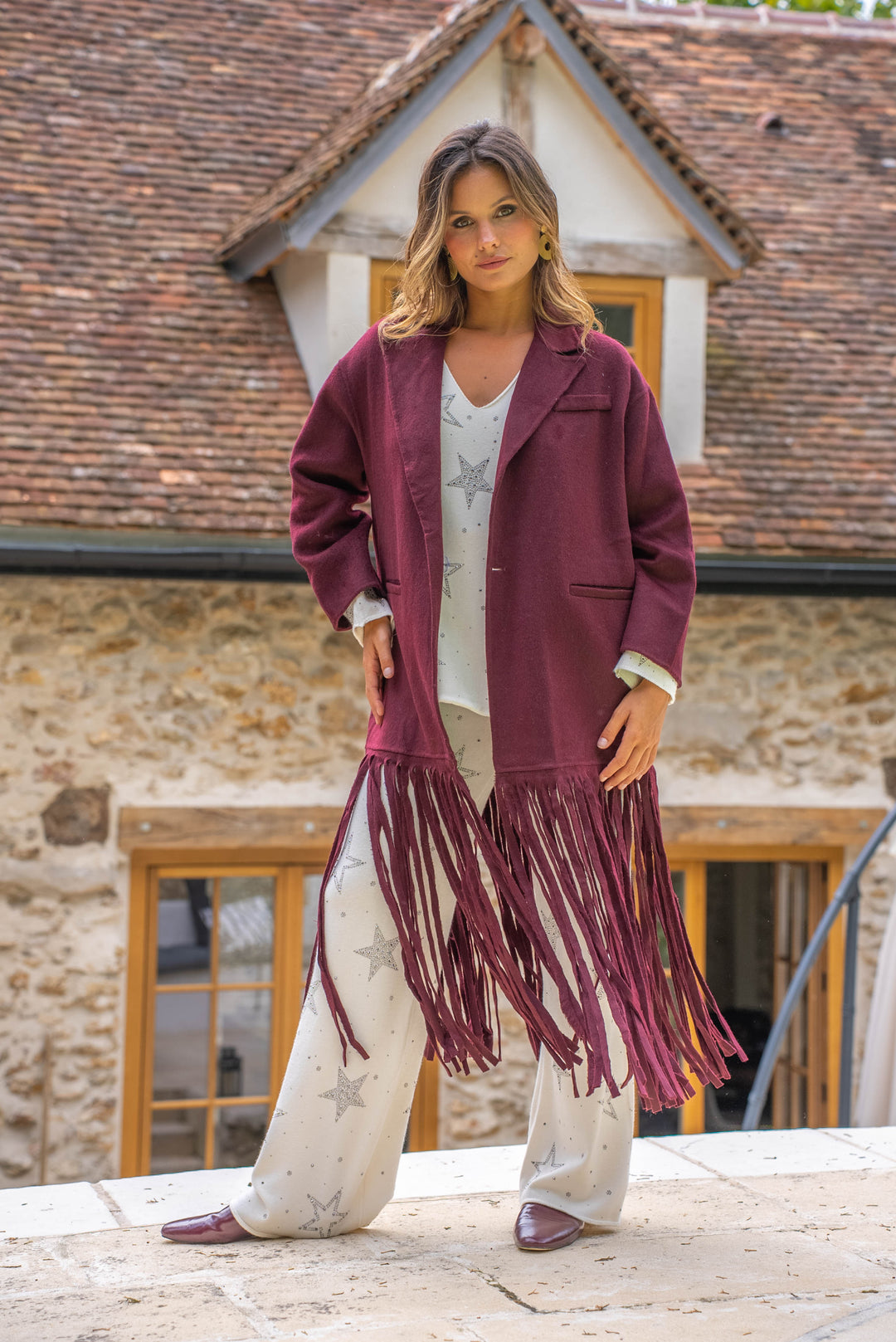 Manteau long en laine et à franges Spaghetti - Manteaux
