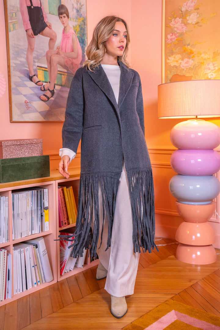 Manteau long en laine et à franges Spaghetti - Manteaux