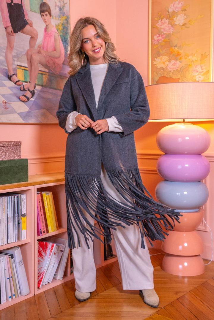 Manteau long en laine et à franges Spaghetti - Manteaux