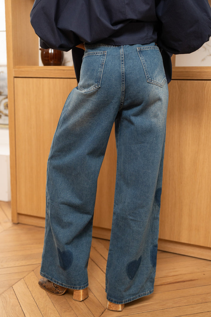 Pantalon en jean motifs cœurs Ella - Pantalons