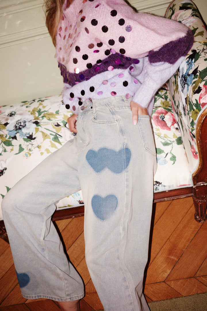 Pantalon en jean motifs cœurs Ella - Pantalons