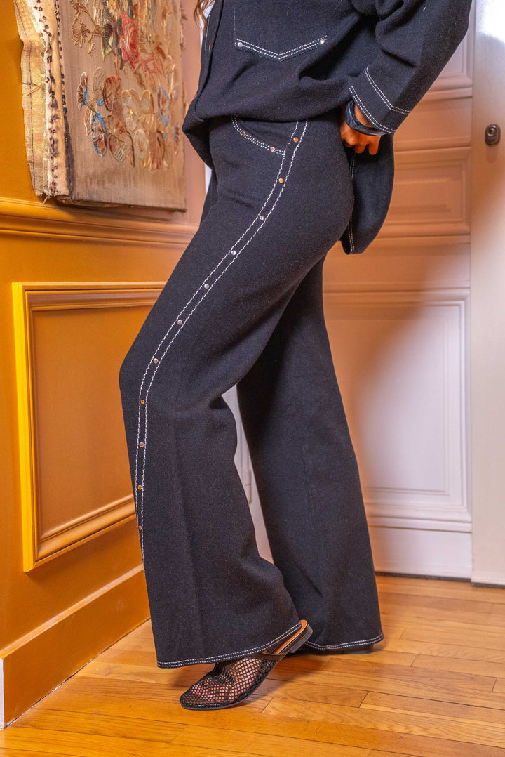 Pantalon flare à détails cloutés Ruth - Taille unique