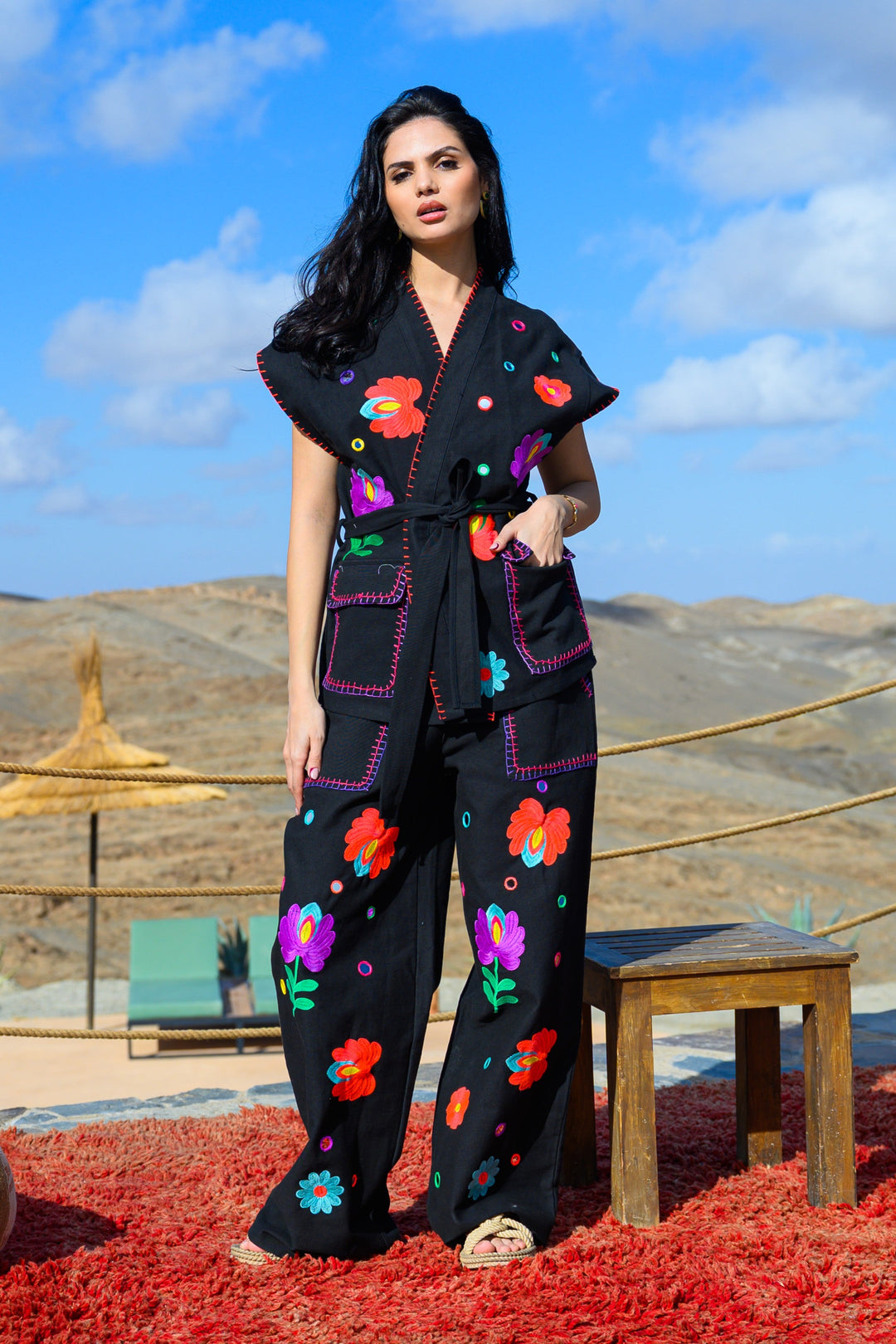 Pantalon Fleuri Bridge - Noir / Taille 1: 36-38 - Pantalons