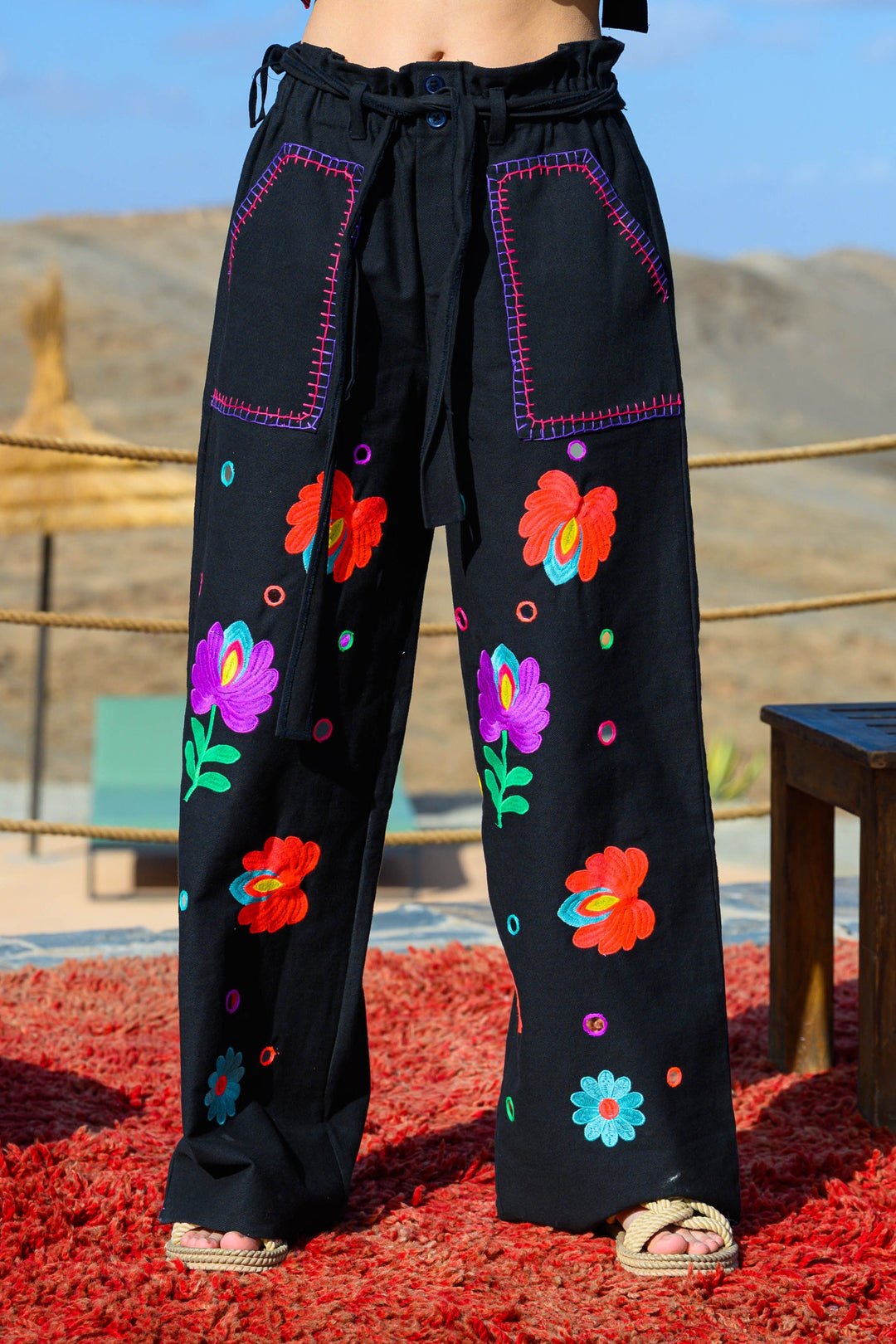 Pantalon Fleuri Bridge - Noir / Taille 1: 36-38 - Pantalons
