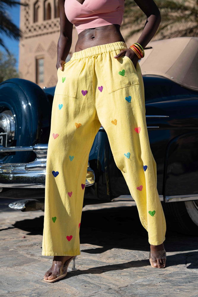 Pantalon fluide imprimé cœurs Remo - Pantalons