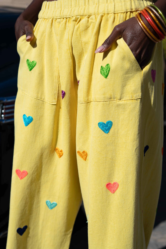 Pantalon fluide imprimé cœurs Remo - Pantalons