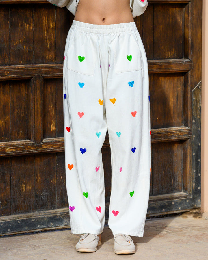 Pantalon fluide imprimé cœurs Remo - Pantalons