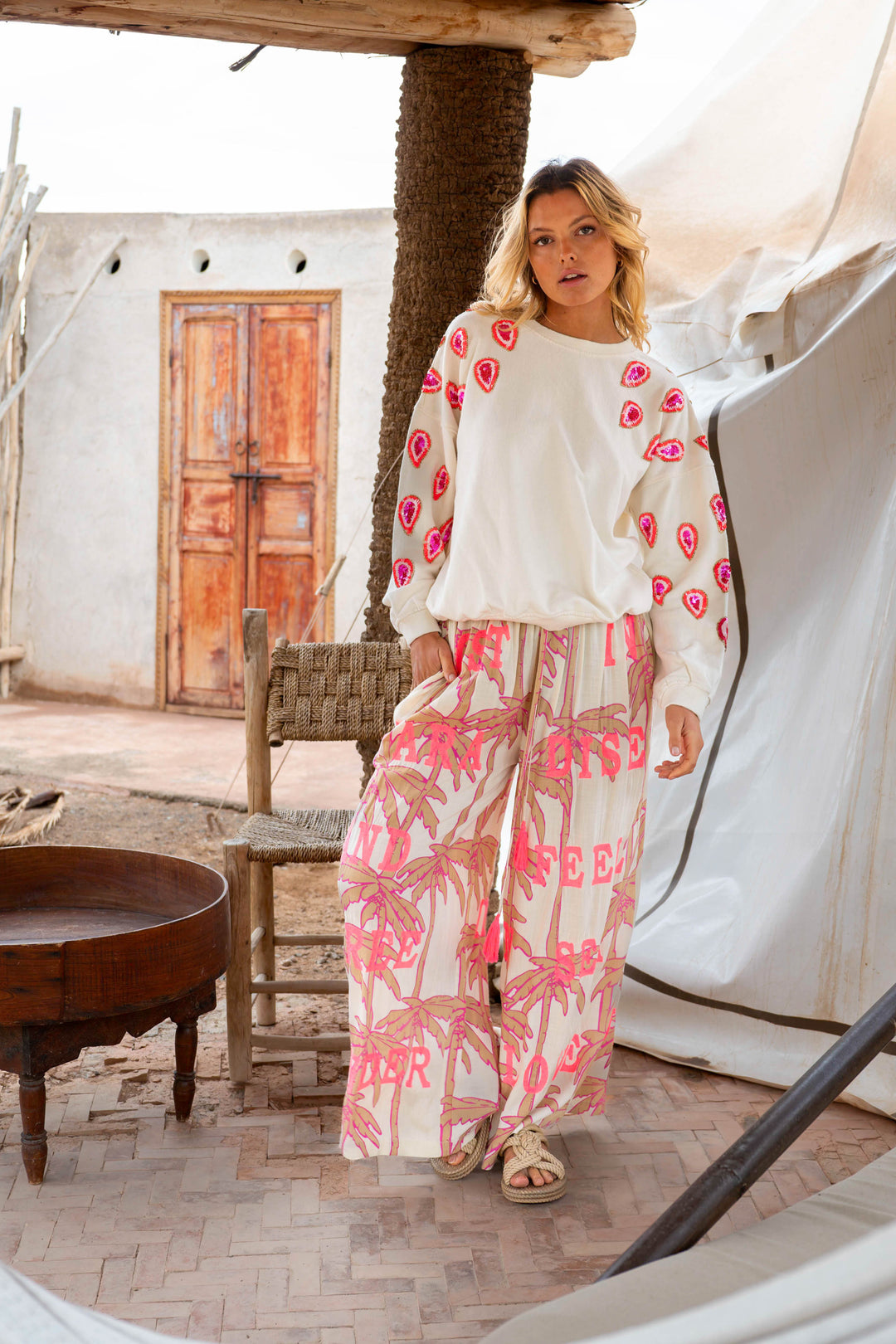 Pantalon Large Imprimé Palmier Soso - Pantalons