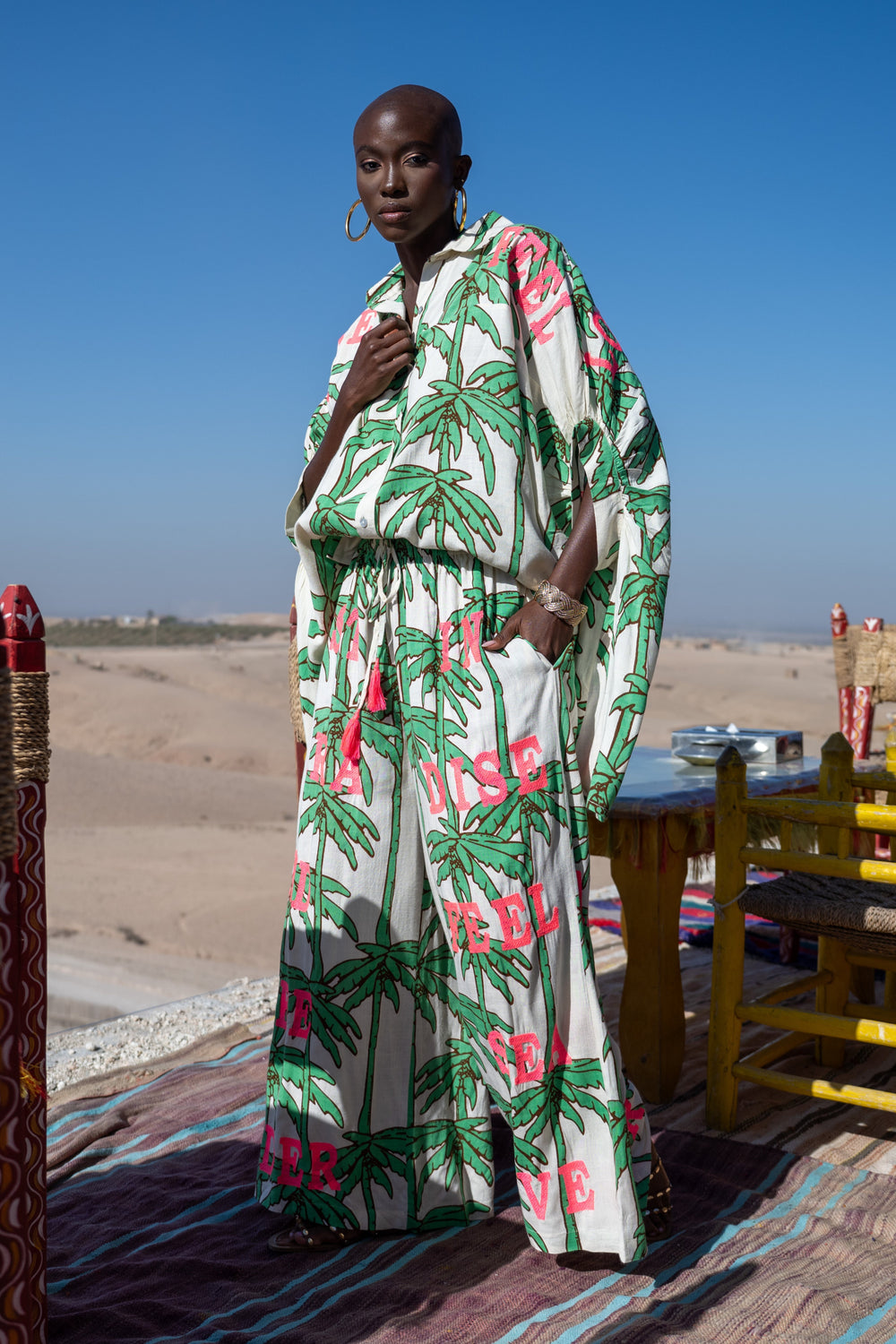 Pantalon Large Imprimé Palmier Soso - Pantalons