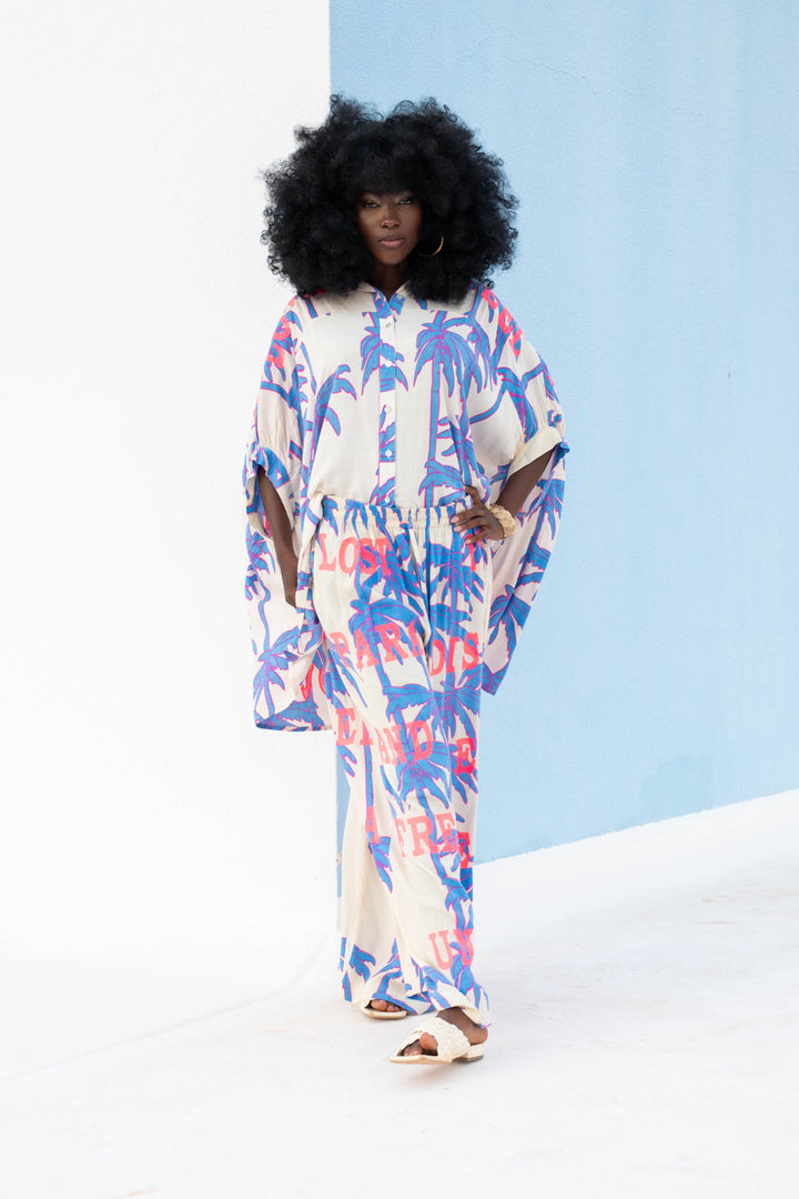 Pantalon Large Imprimé Palmier Soso - Pantalons