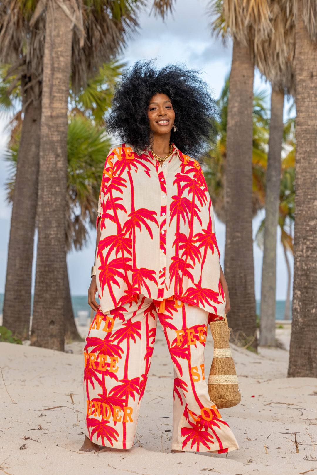 Pantalon Large Imprimé Palmier Soso - Pantalons