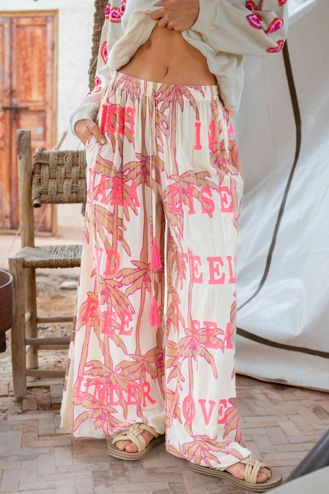 Pantalon Large Imprimé Palmier Soso - Pantalons