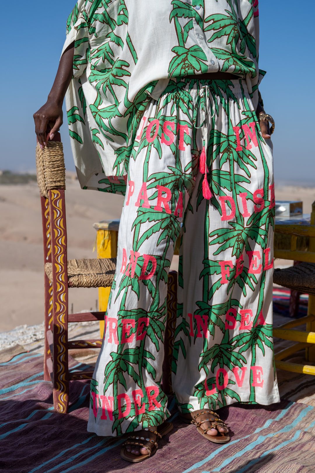 Pantalon Large Imprimé Palmier Soso - Pantalons