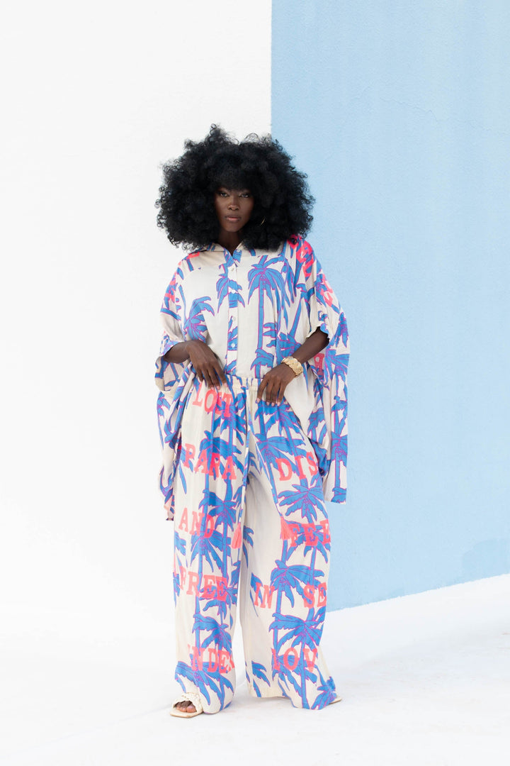 Pantalon Large Imprimé Palmier Soso - Pantalons