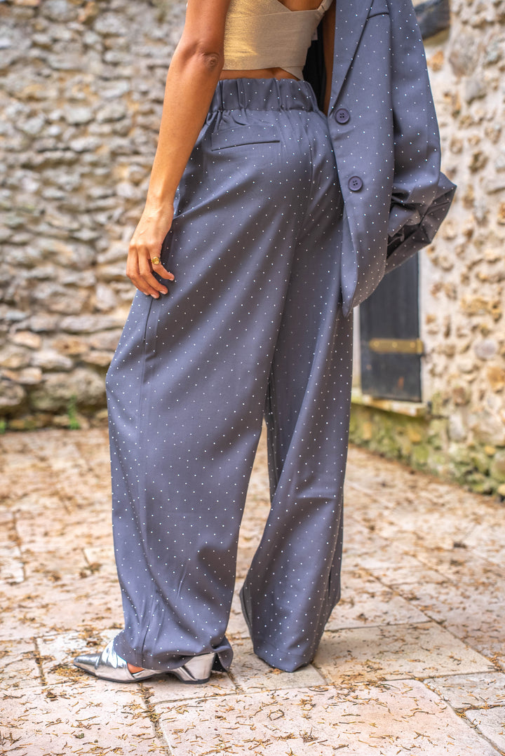 Pantalon taille haute fluide à strass Dalia - Pantalons