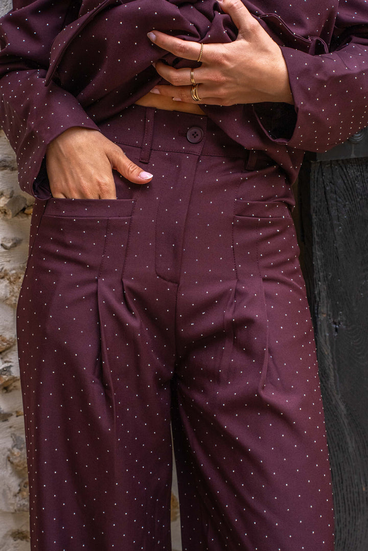 Pantalon taille haute fluide à strass Dalia Pantalons