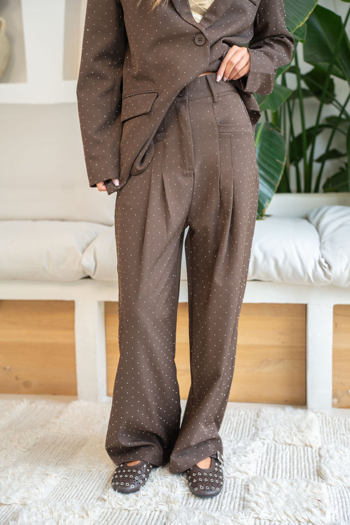 Pantalon taille haute fluide à strass Dalia Pantalons