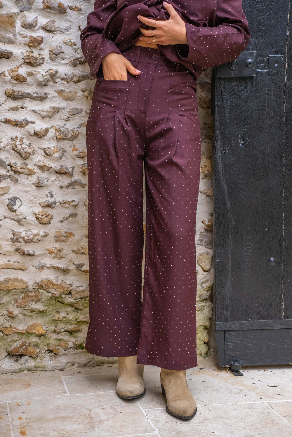 Pantalon taille haute fluide à strass Dalia Pantalons