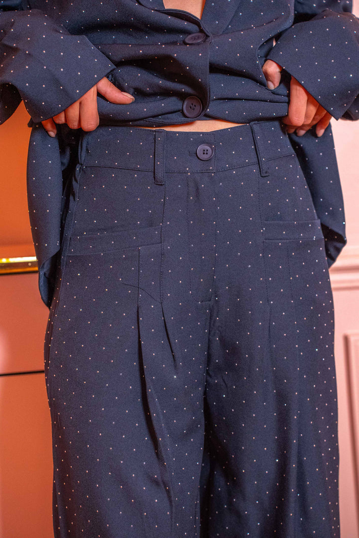 Pantalon taille haute fluide à strass Dalia Pantalons