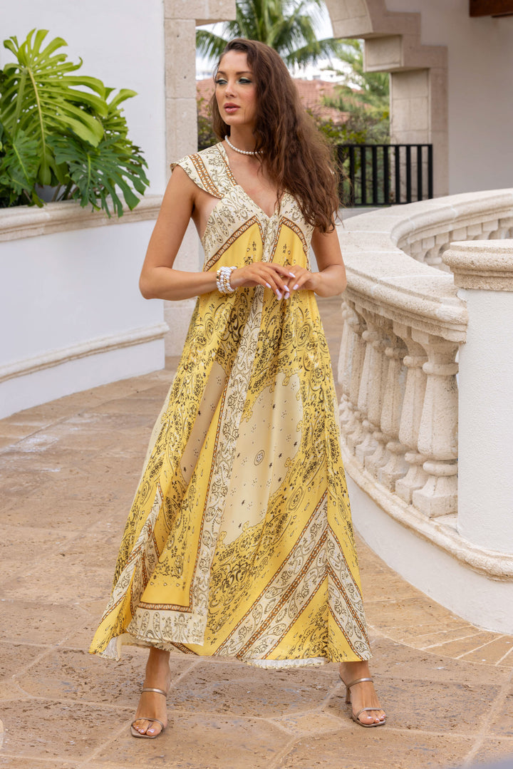 Robe longue col v Solany