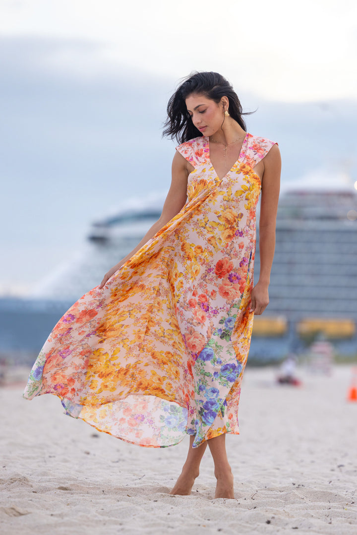Robe longue col v Solany