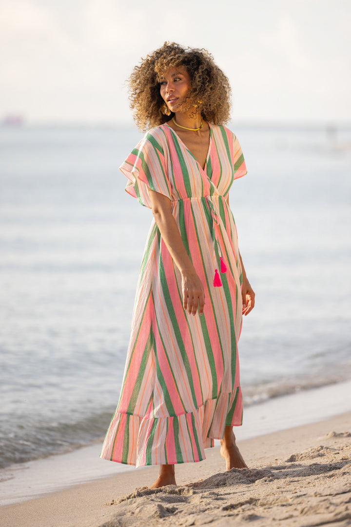 Robe Longue Rayée Col V Sativa