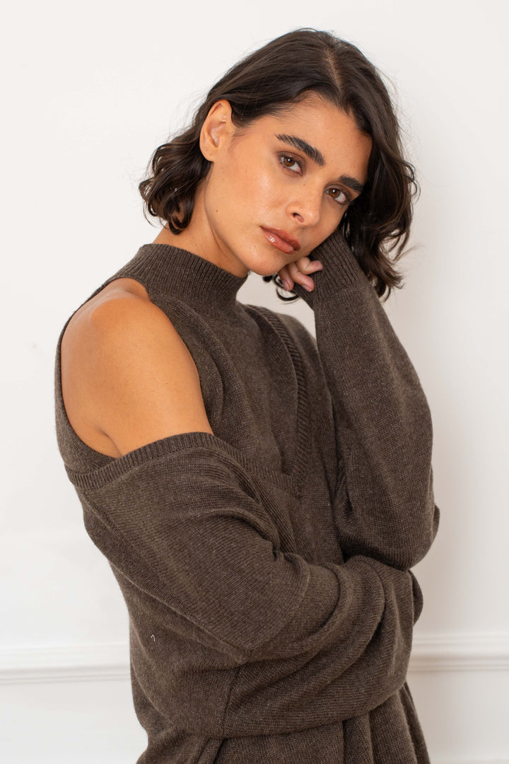 Pull 2-en-1 Mila 26009 - Taille unique: 36 au 42 / Choco