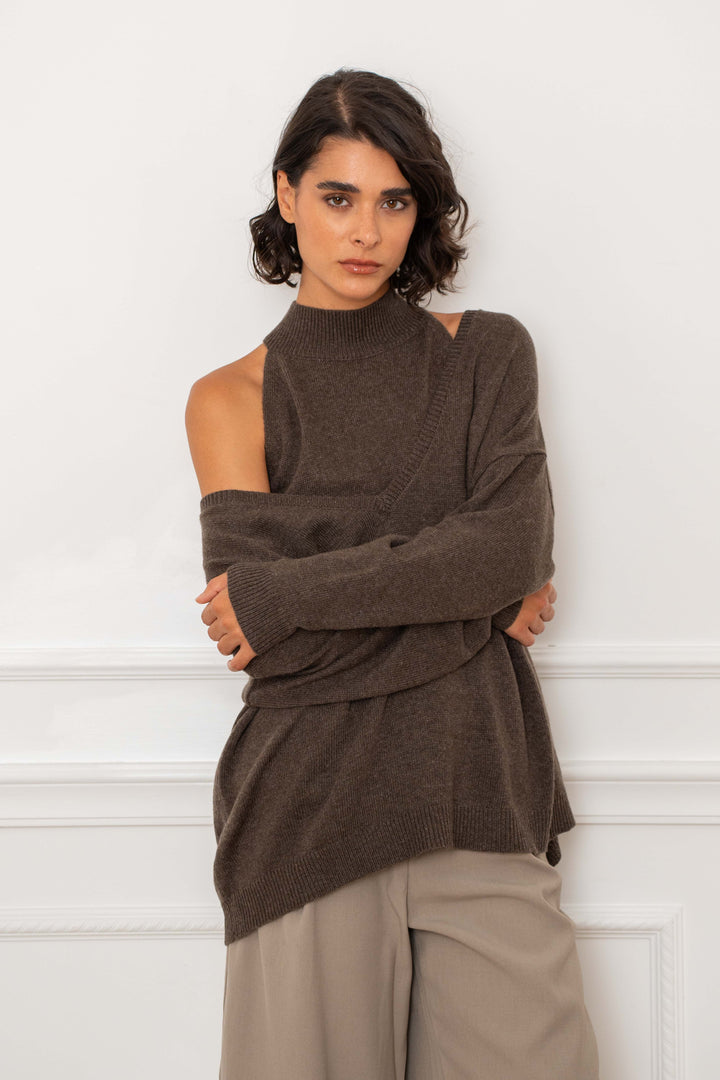 Pull 2-en-1 Mila 26009 - Taille unique: 36 au 42 / Choco