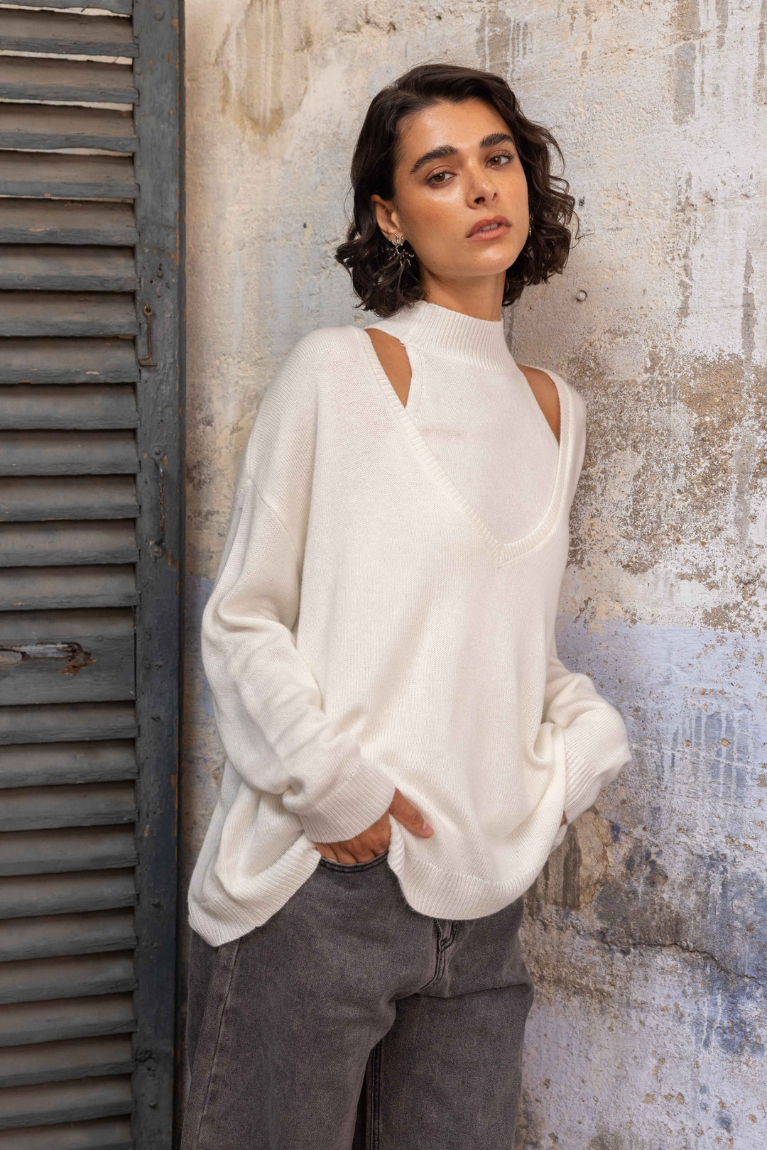 Pull 2-en-1 Mila 26009 - Taille unique: 36 au 42 / Ecru