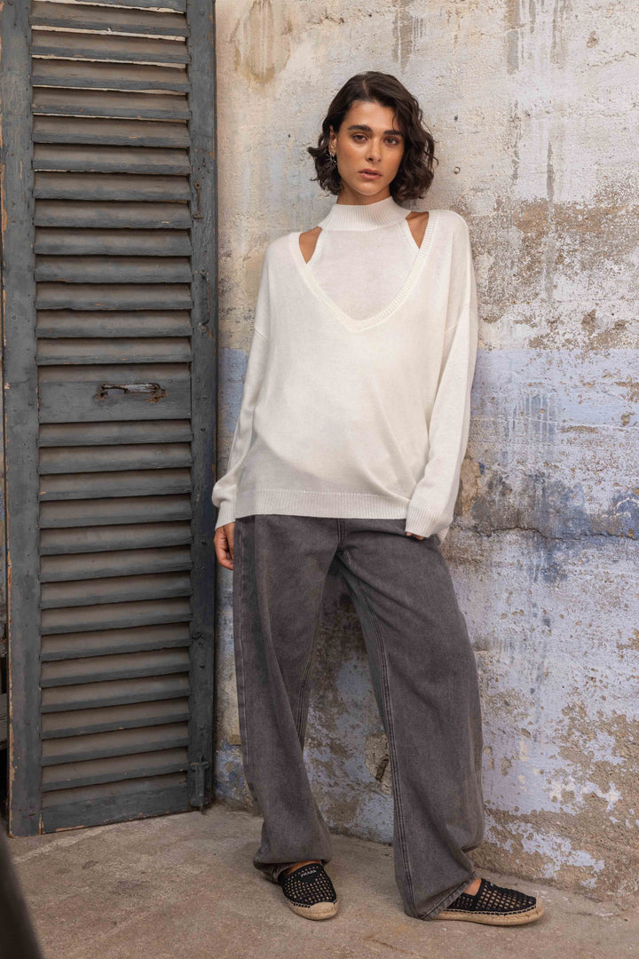 Pull 2-en-1 Mila 26009 - Taille unique: 36 au 42 / Ecru