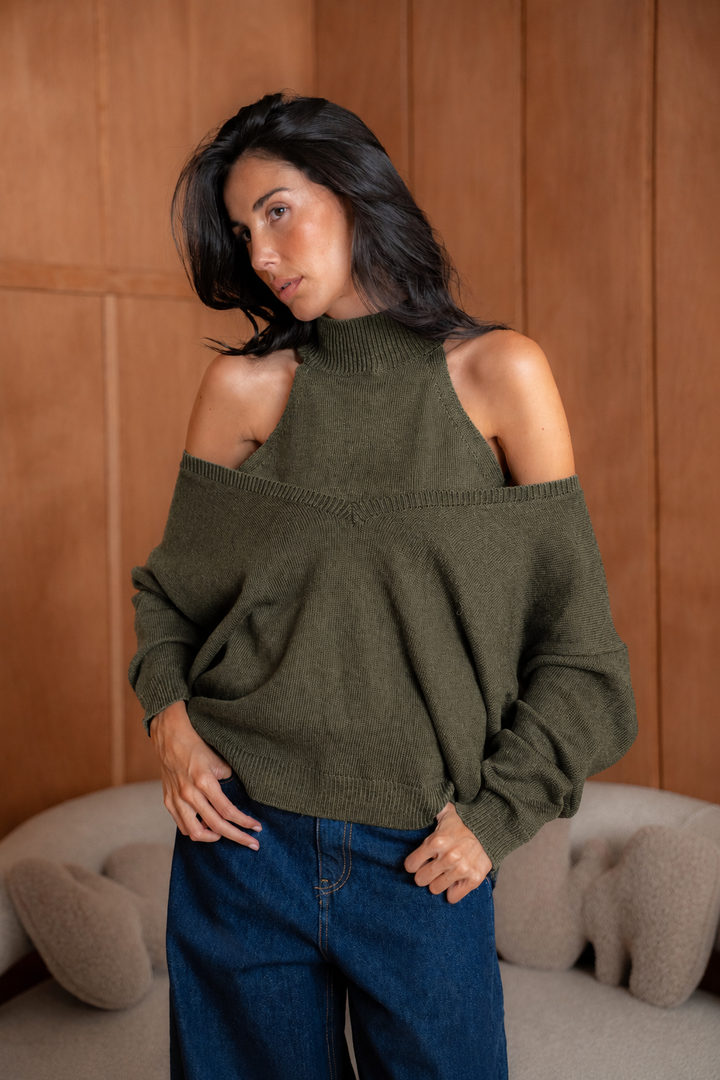 Pull 2-en-1 Johane 26009 - Taille unique: 36 au 42 / Kaki