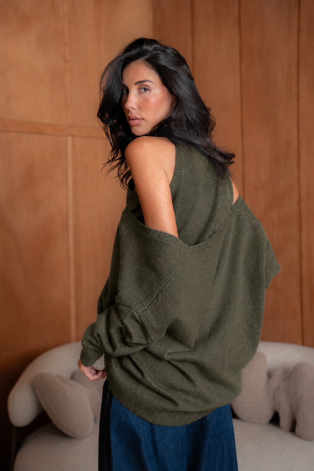Pull 2-en-1 Johane 26009 - Taille unique: 36 au 42 / Kaki