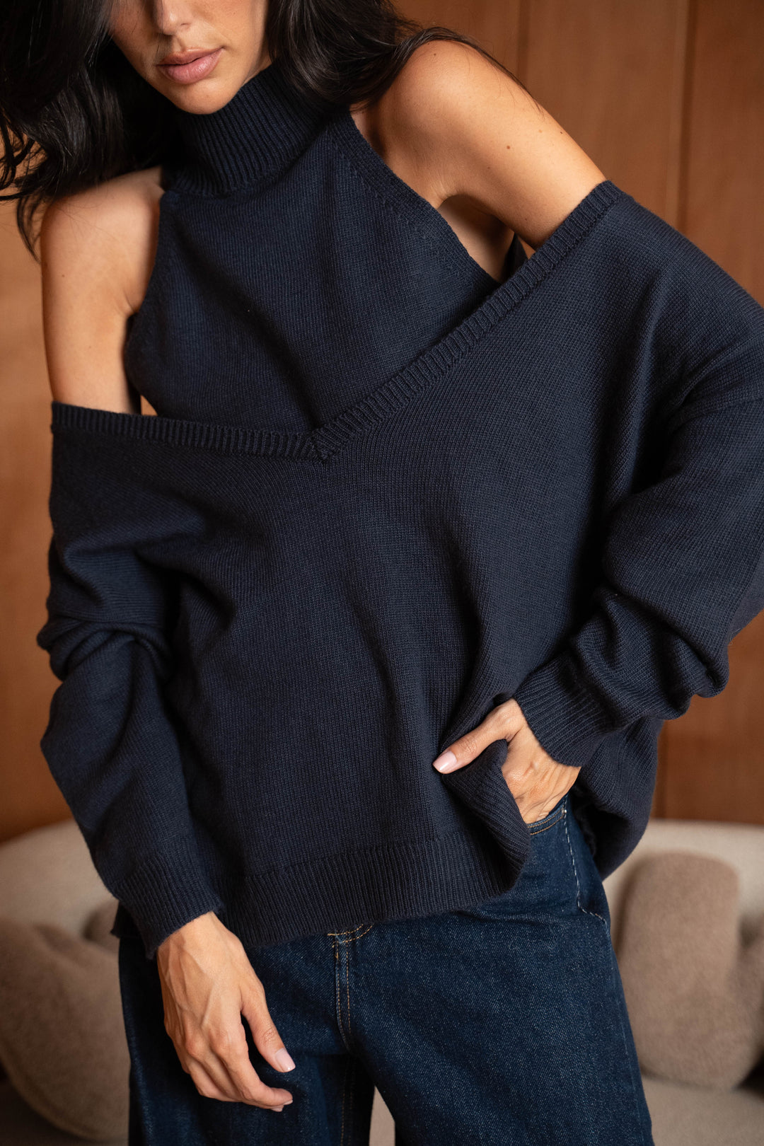 Pull 2-en-1 Johane 26009 - Taille unique: 36 au 42 / Marine