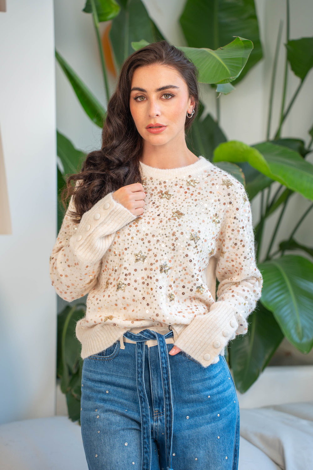 Pull à sequins Baby - Taille unique / Beige - pulls