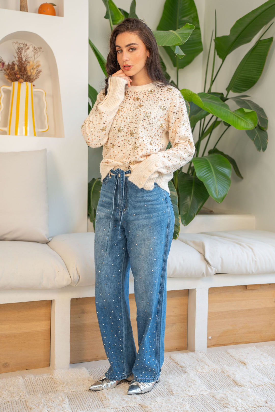 Pull à sequins Baby - Taille unique / Beige - pulls