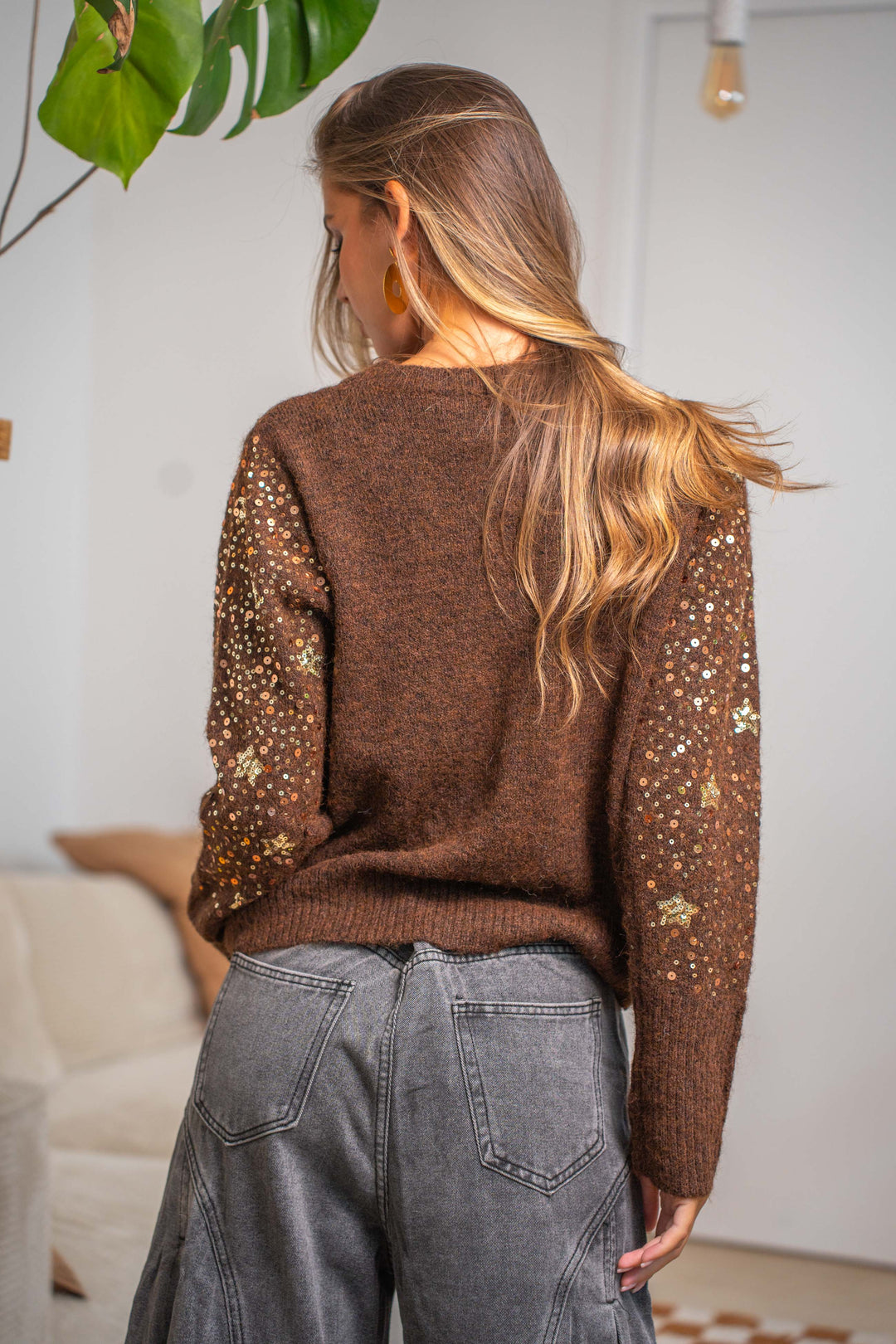 Pull à sequins Baby - Taille unique / Coffee - pulls