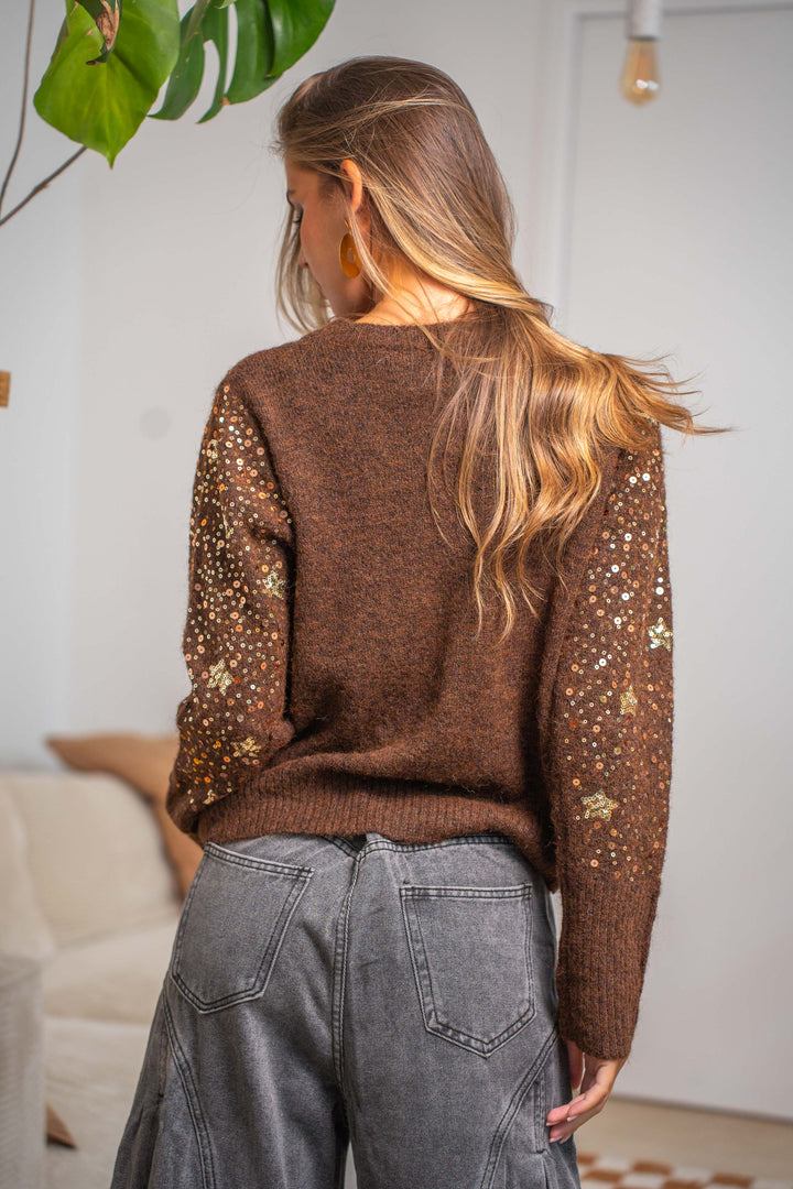 Pull à sequins Baby - Taille unique / Coffee - pulls