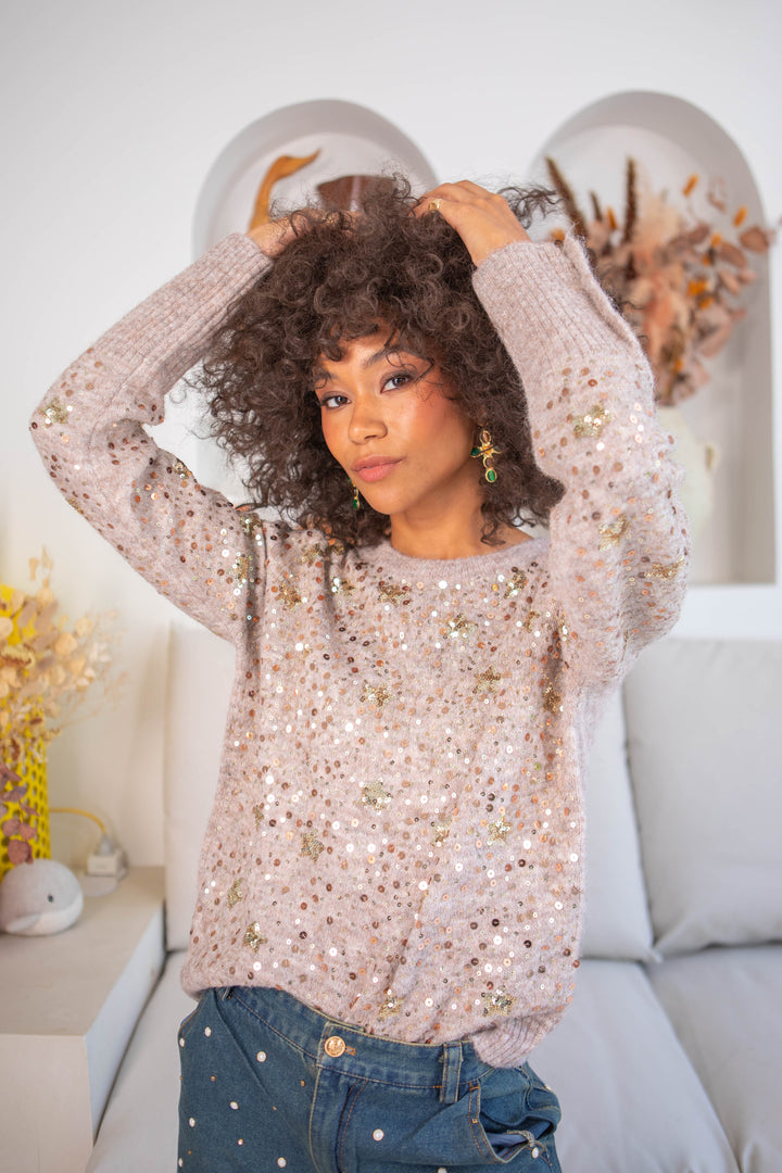 Pull à sequins Baby - Taille unique / Taupe - pulls